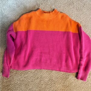 Colorblock Pink and Orange Women's Sweater